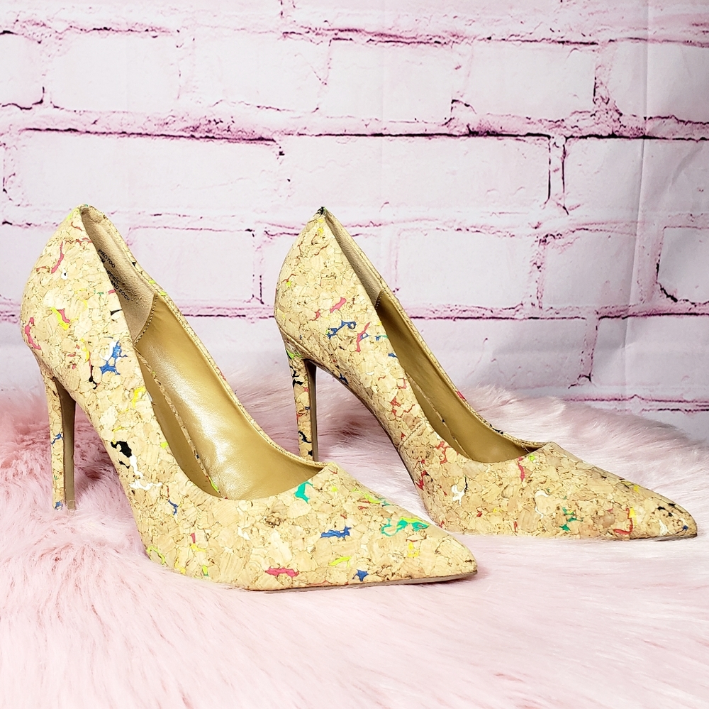 Steve Madden Cork Neon Splatter Paint Pumps